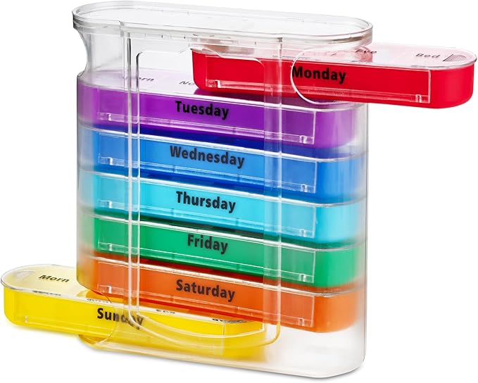 MEDca Weekly Pill Organizer, Four Times-a-Day, 1 Dispenser with Stackable AM/PM Compartments