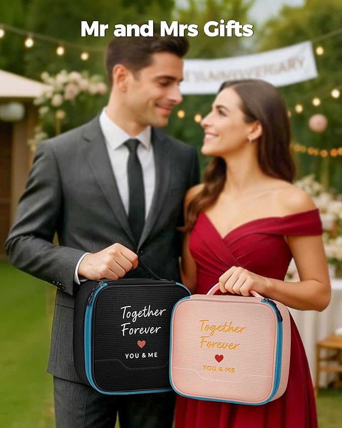 MATEIN Mr and Mrs Gifts, Electronics Organizer Travel Case with USB Port, Wedding Honeymoon Gifts for Couples, 2-Pack Couple Cord Organizer Bag 2-in-1 Cable Storage Bag for Tech Accessories and Makeup