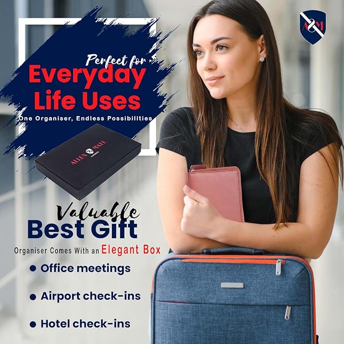 ALLEN & MATE Passport Holder Travel Wallet, 100% Leather RFID Blocking Travel Document Organiser for Men & Women