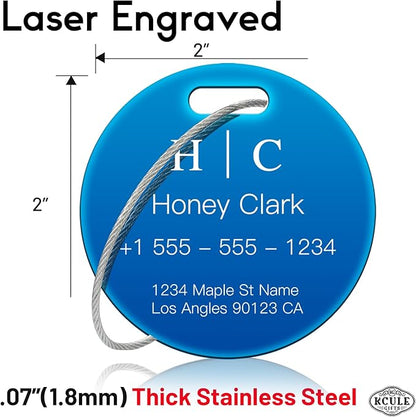 Stainless Luggage Tags for Suitcases 4 Pack: Metal Personalized Luggage Tags for Backpacks & Bags with Customizable Texts (Blue)