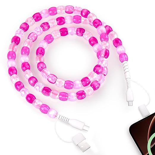 SAMONPOW for iPhone 17 16 Pro Charger Cord 4 in 1 USB C Charger Cable 3FT Jade Beaded Multi Charger Cord 60W USB Fast Charging Cable for iPhone 15 14 13 12 MacBook iPad, for Samsung Galaxy S25 S24