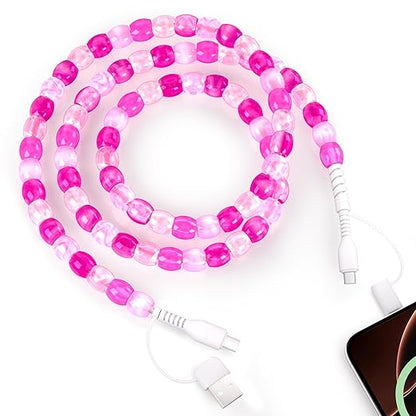 SAMONPOW for iPhone 17 16 Pro Charger Cord 4 in 1 USB C Charger Cable 3FT Jade Beaded Multi Charger Cord 60W USB Fast Charging Cable for iPhone 15 14 13 12 MacBook iPad, for Samsung Galaxy S25 S24