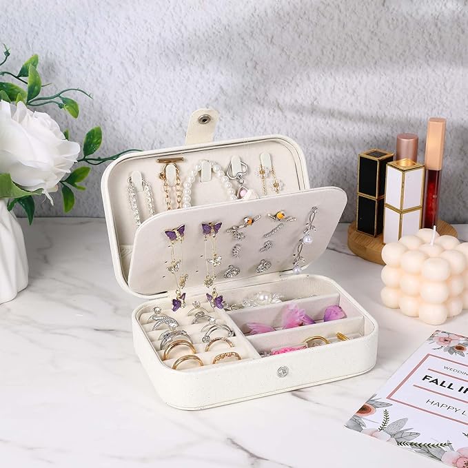 6 Pcs Travel Jewelry Box, PU Leather Mini Travel Jewelry Organizer for Women Girls, Double Layer Portable Small Ring Case, Display Storage Holder Boxes for Stud Earrings, Rings, Necklaces, Bracelets (