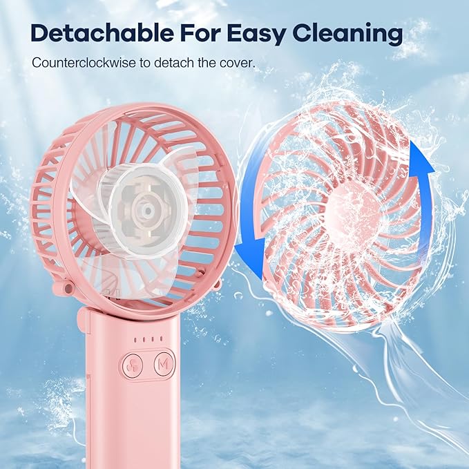 HandFan Upgraded Handheld Fan, 5 Speeds Strong Airflow Hand Fan [Max 27 Working Hours], 180° Foldable Compact Design Personal Fan Handheld with Portable Power for Travel/Disney/Concerts/Women (Pink)