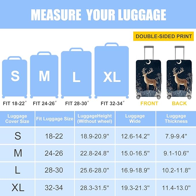 Deer Luggage Cover – Elegant Night Forest Suitcase Protector, Stretchable Waterproof Travel Luggage Sleeve, L