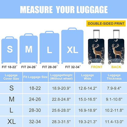 Deer Luggage Cover – Elegant Night Forest Suitcase Cover Protector, Stretchable Waterproof Travel Luggage Sleeve, S