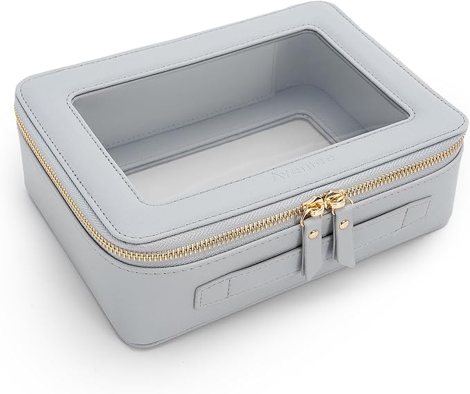 Aveniee Clear Makeup Bag Organizer, Travel Toiletry Bag for Women, Waterproof Cosmetic Pouch with Zippers,Car Organizers and Storage Case for Accessories,Blue