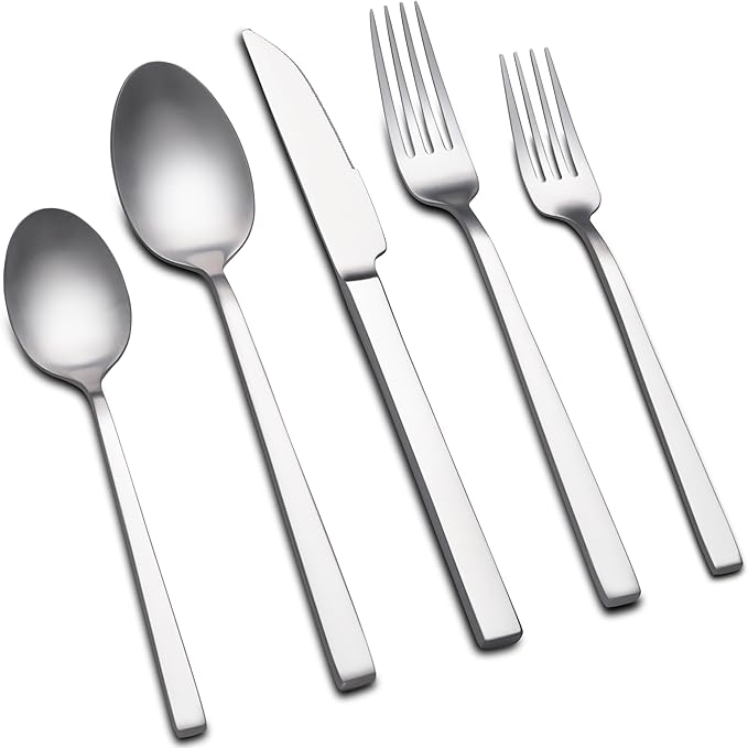 Forged Silverware Set for 8, 40-Piece Stainless Steel Matte Satin Finish Flatware Set Silverware Cutlery Set Tableware Modern Kitchen Utensils Set for Home Restaurant, Dishwasher Safe