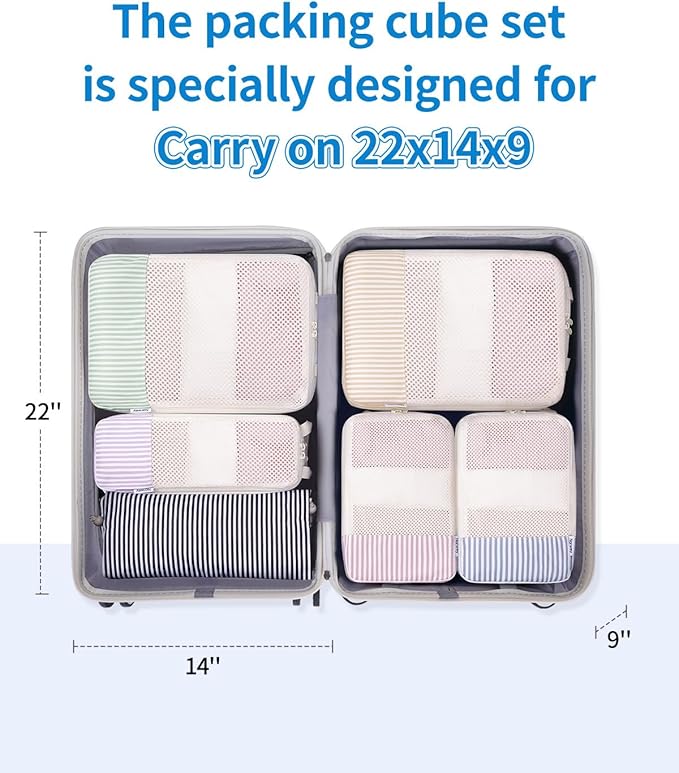 Narwey 6 Set Compression Packing Cubes for Travel Kids Women Carry on, Packing Organizers Bag for Backpack Luggage Suitcase Duffle Bags
