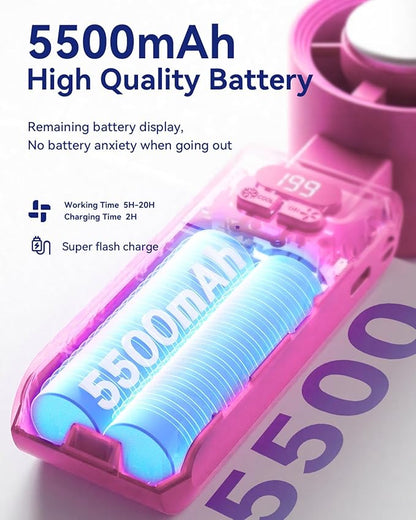 Handheld Portable Turbo Fan with Ice Cooler, Speed (1-199) 5500mAh Rechargeable Personal Fan,[20H Cooling Time] Mini Yet Powerful [20000 RPM] Small Pocket Fans for Travel/Outdoor/Home/Office, HotPink