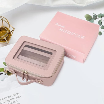 Pinkmik Clear Makeup Bag with Brush Bag 3pcs Waterproof Travel Case for Cosmetics and Toiletries Women's Makeup Organizer with Zipper (Pink, L+M+SLIM)