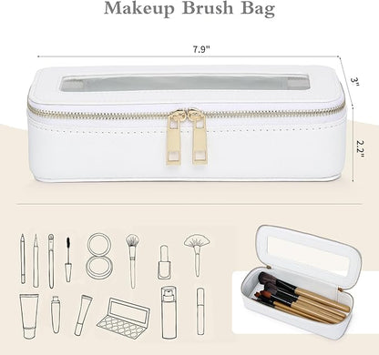 Pinkmik Makeup Brush Case Clear Travel Cosmetic & Toiletry Bag Small Makeup Bag with Zipper Purse Organizer Car Essential Bag for Women (White, SLIM)