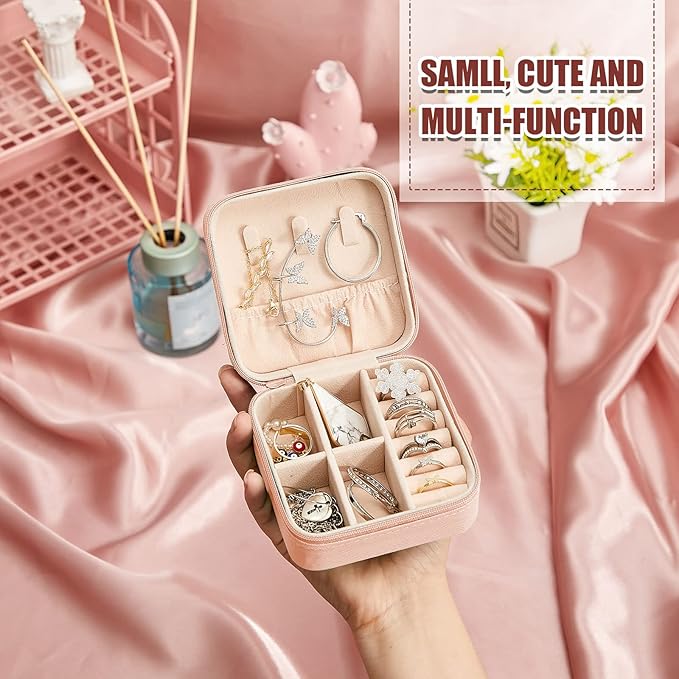 Taiyin 6 Pcs Travel Jewelry Case Box Bridesmaid Gifts Bulk Travel Jewelry Cases Boxes Small Jewels Organizers Mini Accessories Ornaments Storage for Women Girls Wedding Gifts (Pink,Rose Red)