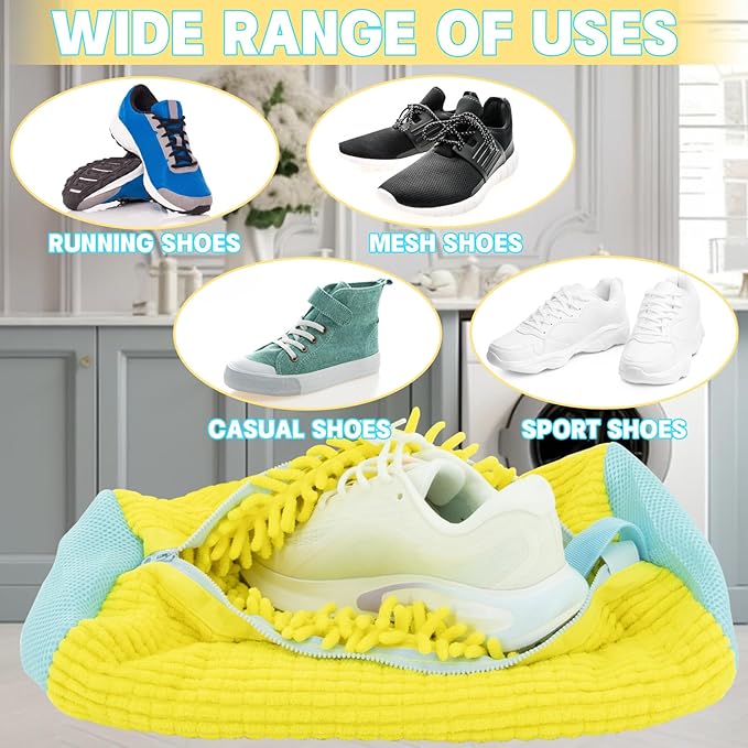 2PCS Shoes Washing Machine Bags, Laundry Shoe Bag for Washer and Dryer, Reusable and Durable Zipper Sneaker Shoe Washing Bag, Tennis Shoes Cleaning Bag for All Shoe Types (Yellow)
