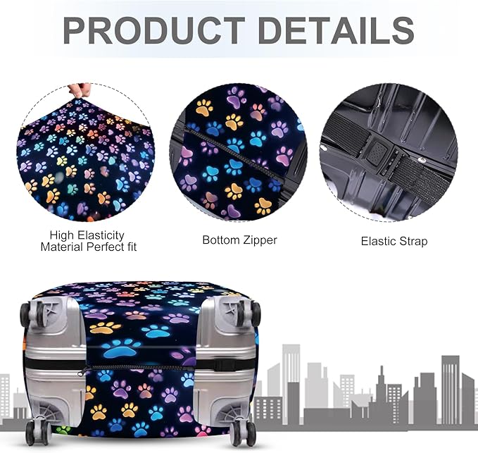 ANNA QUEEN Dragonfly & Floral Luggage Cover, Night Sky & Floral Design, Stretchable, Washable Travel Protector for 20-34 Inch Suitcases