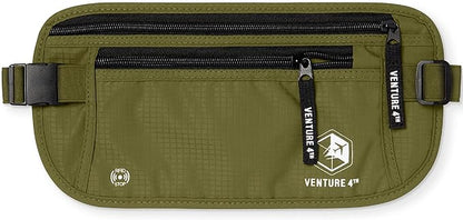 VENTURE 4TH Travel Money Belt - Slim Passport Holder RFID Blocking Travel Pouch to Protect Cash, Credit Cards and Travel Documents (Green)