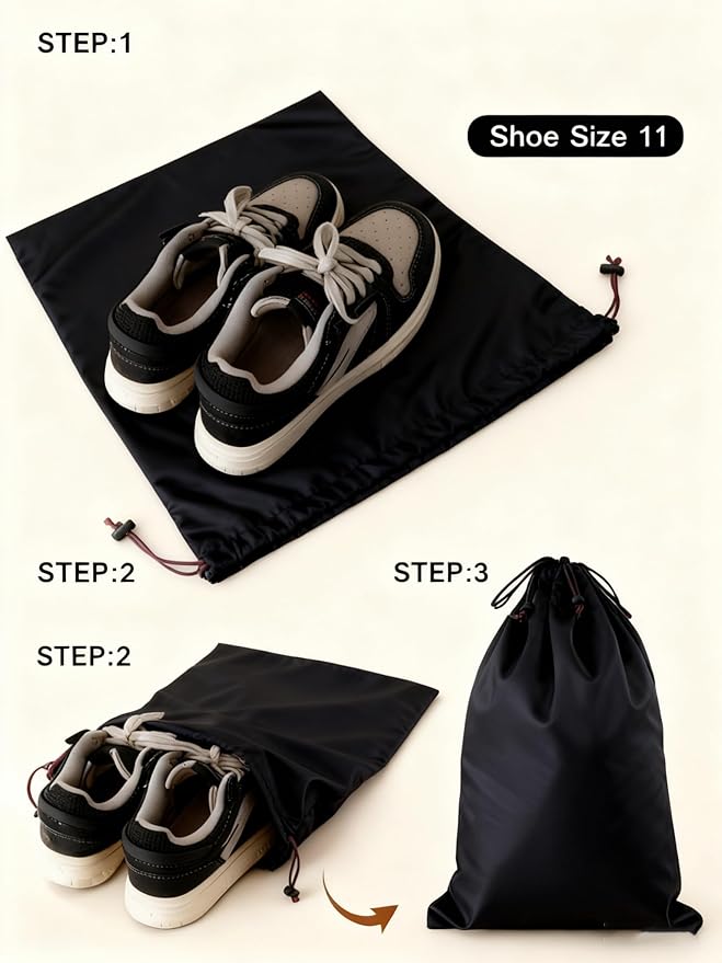 FantasyLife Shoe Bags for Travel, Washable Dust Bags for Storage & Packing, Flannel Shoe Pouch with Drawstring Closure for Purses, Handbags, Shoes & Toys (4, Black Beauty)