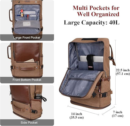 WITZMAN Travel Backpack for Men Women Carry on Luggage Backpack Canvas Rucksack Duffel bag with Shoe Compartment（A2021 big size brown）