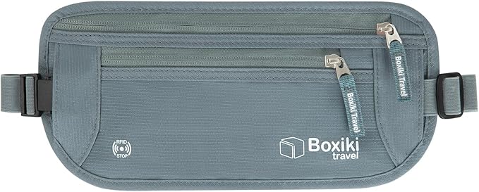 Money Belt for Travel w/RFID Blocking Technology - Hidden Travel Money Pouch for Cash, Credit Cards, Passport, and Travel Valuables - Secure Water Resistant Money Belt for Men & Women - Gray
