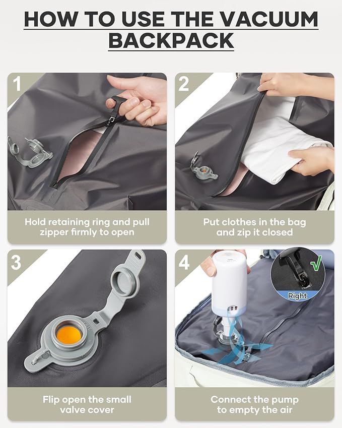 coofay Vacuum Backpack Travel with Pump Vacpack Travel Backpack with Vacuum System Compression Backpacks