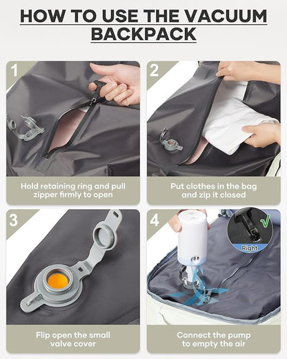 coofay Vacuum Backpack Travel with Pump Vacpack Travel Backpack with Vacuum System Compression Backpacks