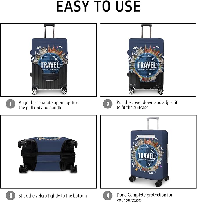 Travel around the world Travel Luggage Cover, Travel-Themed Suitcase Protector Stretchable, Washable Travel Suitcase Cover (L for 25-28 Inch Luggage)