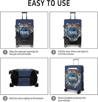 Travel around the world Travel Luggage Cover, Travel-Themed Suitcase Protector Stretchable, Washable Travel Suitcase Cover (S for 18-20 Inch Luggage)