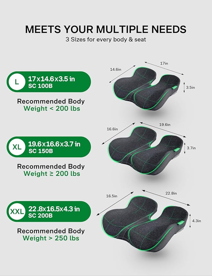 Medisana Seat Cushion, SC 200B Seat Cushions for Office Chairs, Car Seat, Wheelchair - Sciatica & Tailbone & Coccyx Pain Relief Pillow for Driver Sedentary People（Size:22.8 * 16.5 * 4.3 in-Black）