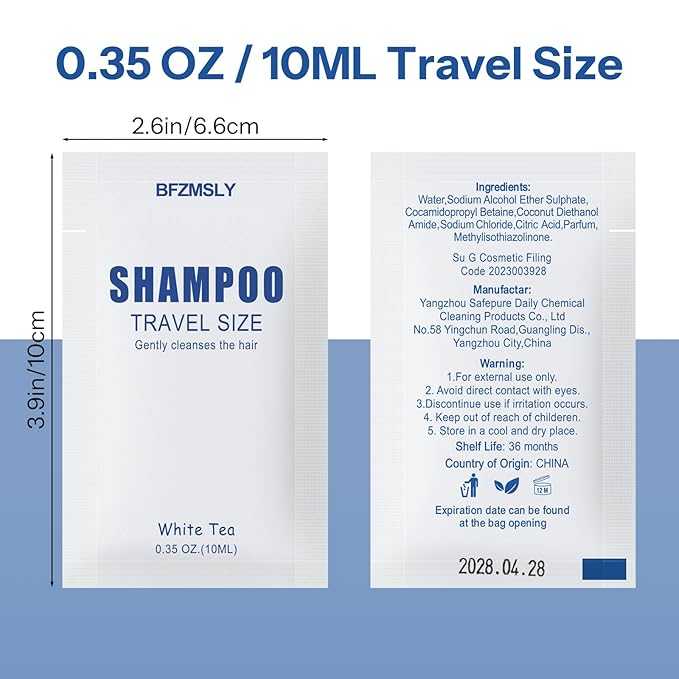 100 Sets Travel Size Toiletry Sets, Shampoo & Body Wash (0.35oz Each, 2-in-1 Toiletries Kit, White Tea Scent) – Individually Wrapped Hotel Amenity Packs for Guests, Airbnb, Vacation Rentals