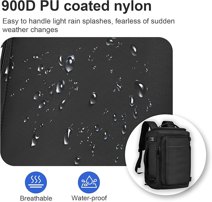 Carry On Travel Backpack Waterproof with Shoe Compartment Flight Approved Laptop Backpack Expandable Business Work Backpack for Women Men Casual Daypack, Black Film