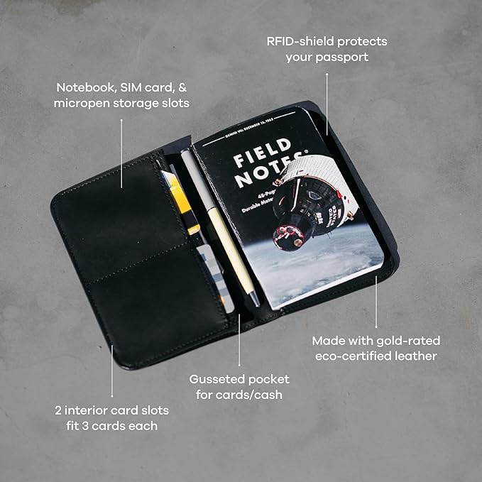 Distil Union Passport Cover+ | RFID-Shielded Premium Full-Grain Leather | Fits Passport, Cards, Cash, and More | Slim Travel Wallet and Organizer (Brown)