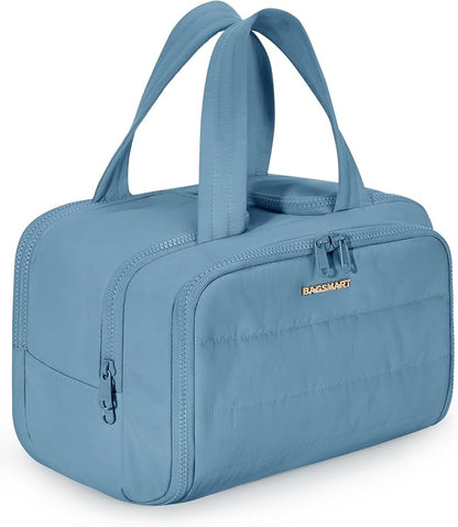 BAGSMART Travel Toiletry Bag, Puffy Toiletry Bag for Women, Wide-open toiletry bags for traveling, Large Travel Cosmetic Makeup Bag Organizer for Accessories,Toiletrie (Steel Blue)