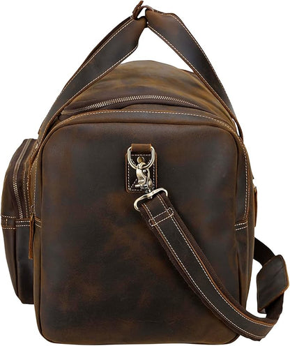 Polare 23" Full Grain Cowhide Leather Gym Duffle Weekender Overnight Travel Duffel Bag For Men