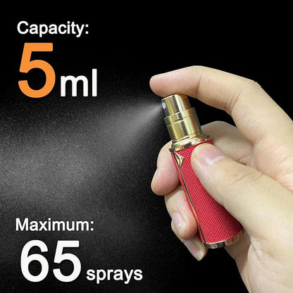 Refillable Perfume Bottle Atomizer for Travel,2Pcs 5ML Empty Perfume Spray Fine Mist,Mini Luxury Leather Refill Pump Case,for Man and Woman (2pcs Black+Red)