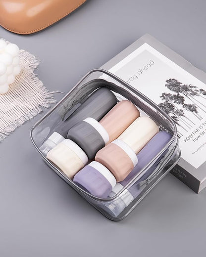 Travel Bottles for Toiletries 8 Pack, Travel Size Toiletries, Tsa Approved Travel Size Containers 3oz, with Travel Essentials Clear Bag, Leak Proof Silicone Squeezable Creams Jars