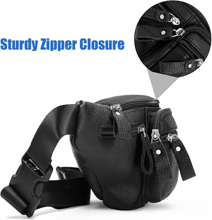 Leather Waist Bag Multiple Pockets Fanny Pack for Women Men Daily Life and Travel Outdoor