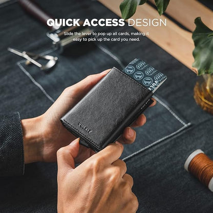 VULKIT Pop up Card Wallet Minimalist Cash Wallets RFID Blocking Leather Smart Credit Card Holder with ID window for Men(Black)