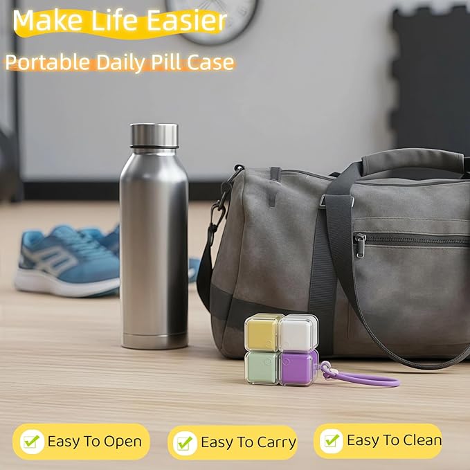 Weekly Pill Organizer, Travel 7 Day Pill Box Case with Magnetic Design, Easy Open Pill Container for 8 Compartments Portable Pill Case Medicine Holder for Vitamins Medication (Multicolor)