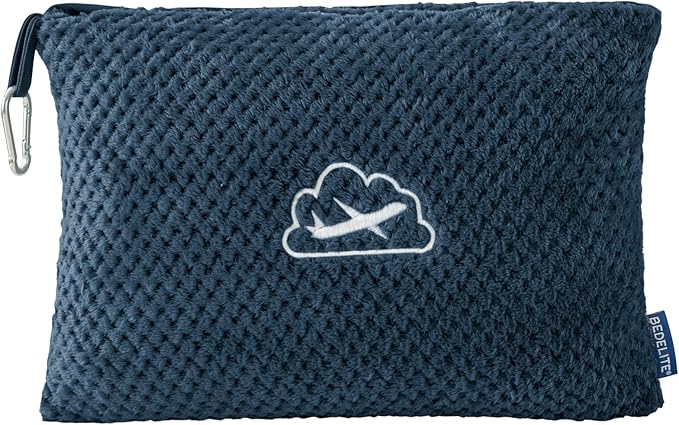 BEDELITE Travel Blanket with Bag, Ultra-Soft Jacquard Fleece Blanket with Luggage Sleeve & Backpack Clip, Airplane Blanket Travel Essentials, Navy