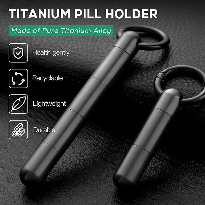 TISUR Large Keychain Pill Holder, Titanium Pill Case Waterproof Pill Fob for Travel Purse Pocket,Pill Organize