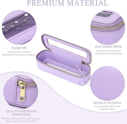Pinkmik Travel Clear Makeup Bag with Brush Case TSA Approved Toiletry Bag Waterproof Cosmetic Organizer with Zipper Car Essential for Women (X/Purple, M+SLIM)