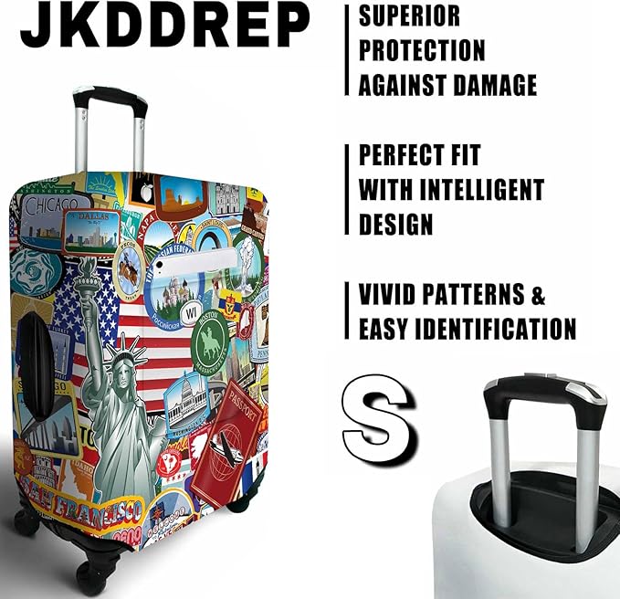 Statue of Liberty Travel Luggage Cover, Travel-Themed Suitcase Protector Stretchable, Washable Travel Suitcase Cover (S for 18-20 Inch Luggage)