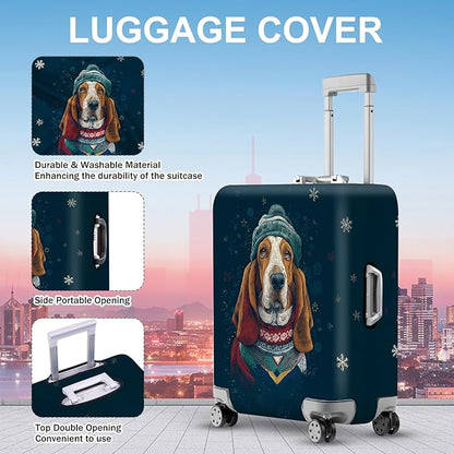 FOREVER QUEEN Basset Hound Luggage Cover Suitcase Protector Suitcase Cover Anti-Scratch,Stretchable Bag Cover Washable Durable Polyester