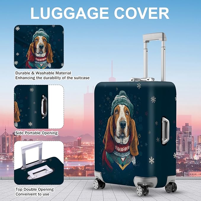 FOREVER QUEEN Basset Hound Luggage Cover Suitcase Protector Suitcase Cover Anti-Scratch,Stretchable Bag Cover Washable Durable Polyester