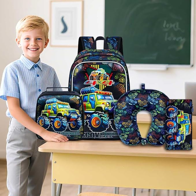 AGSDON 5 Piece Kids Luggage Set for Boys, Cute Rolling Wheels Suitcase for Toddler, Children Travel Carry on Suitcase - Car