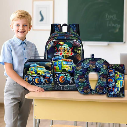 AGSDON 5 Piece Kids Luggage Set for Boys, Cute Rolling Wheels Suitcase for Toddler, Children Travel Carry on Suitcase - Car