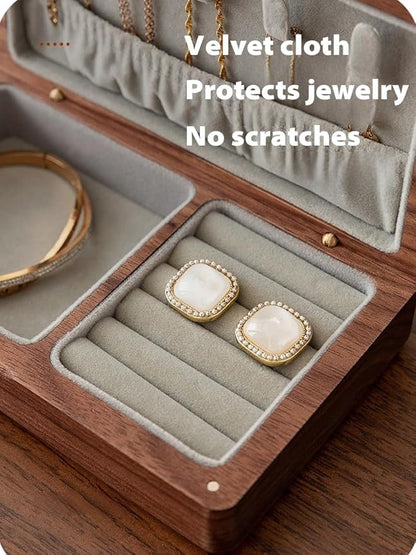 Small Wooden Jewelry Box, Vintage Delicate Walnut Wood Jewelry Case, Ideal Gift for Man Women, Protable Travel Jewelry Organizer