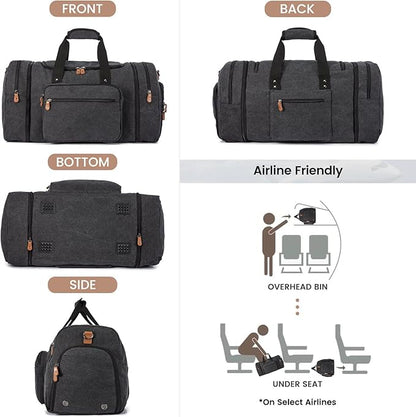 Sucipi Canvas Travel Duffel Bag for Men, Weekend Overnight Bag with Shoe Compartment and Toiletry Bag, Carry-On for Airplanes, Dark Grey