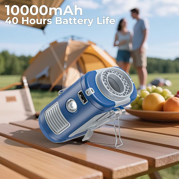 AMACOOL Portable Waist Fan Clip On, MAX 40H Work Time, 10000mAh Rechargeable Wearable Shirt Fan with Light, 16000RPM Powerful 5 Speed Belt Fans Personal Cooling Fans for Outdoor Jobsite Travel