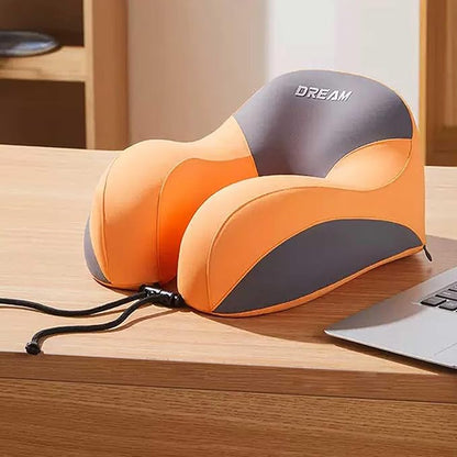 Neck Pillow for Traveling,Travel Pillow with Hard Case for Airplane 100% Pure Memory Foam,Travel Neck Pillow for Flight Headrest Sleep,Travel Essentials (Orange)